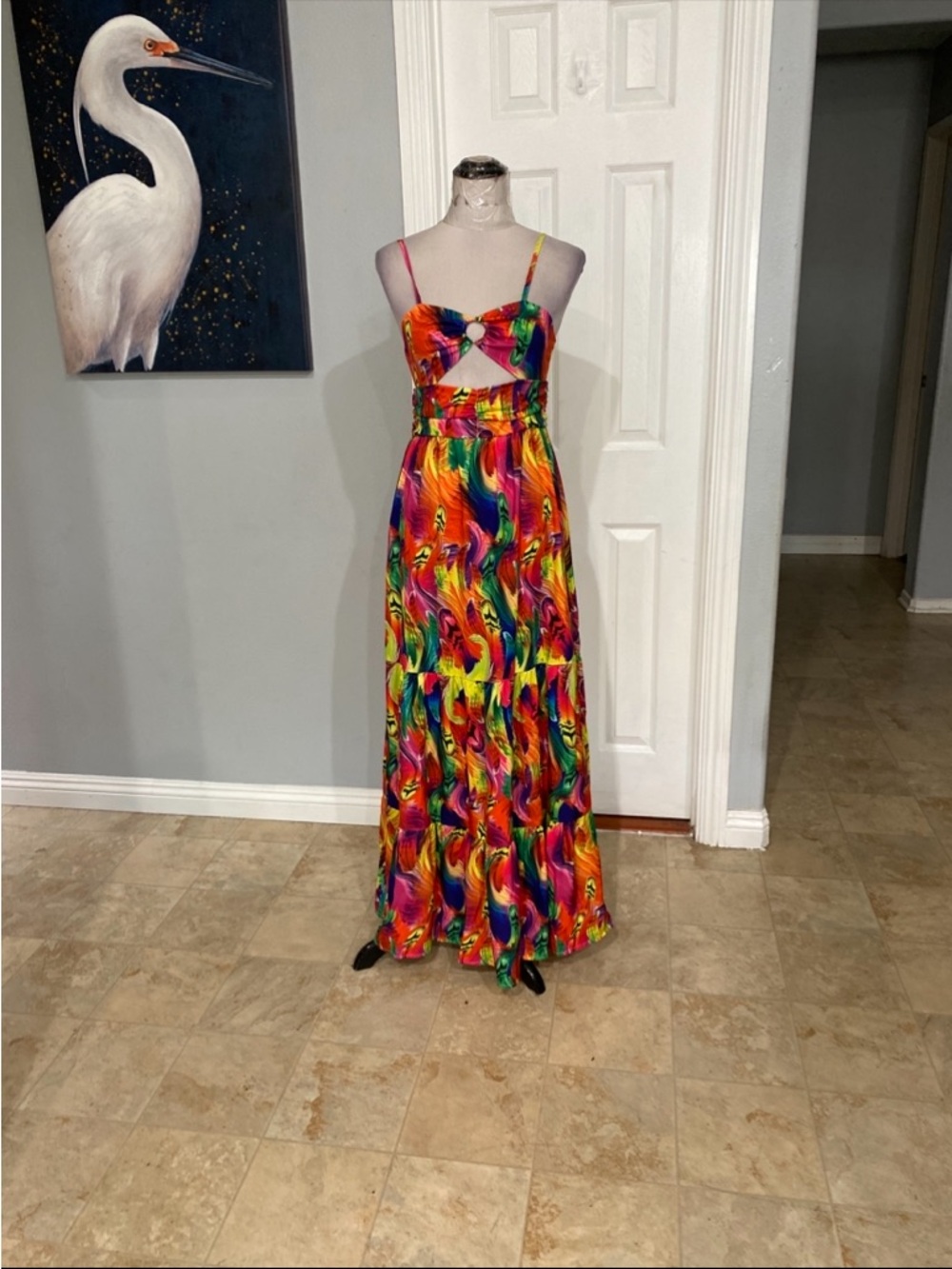 Metamorphosis Girl Women Medium  Colorful  rainbow swirl cutout maxi dress, - Picture 5 of 10